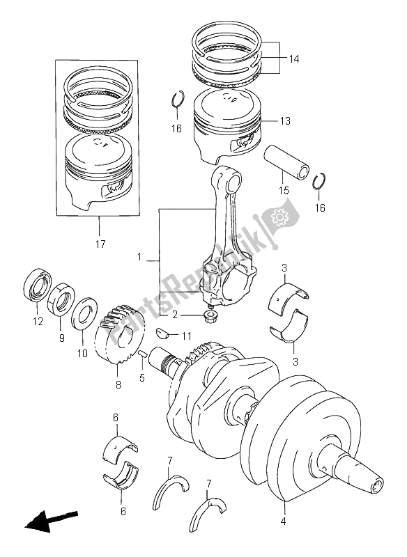 All parts for the Crankshaft of the Suzuki GS 500H 2001