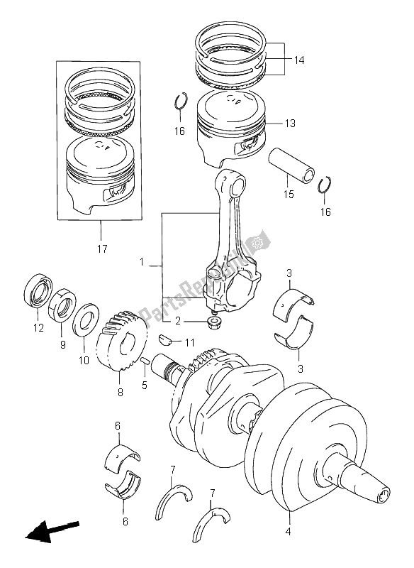 All parts for the Crankshaft of the Suzuki GS 500H 2001