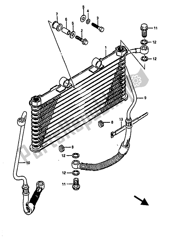 All parts for the Oil Cooler of the Suzuki GSX R 1100 1988