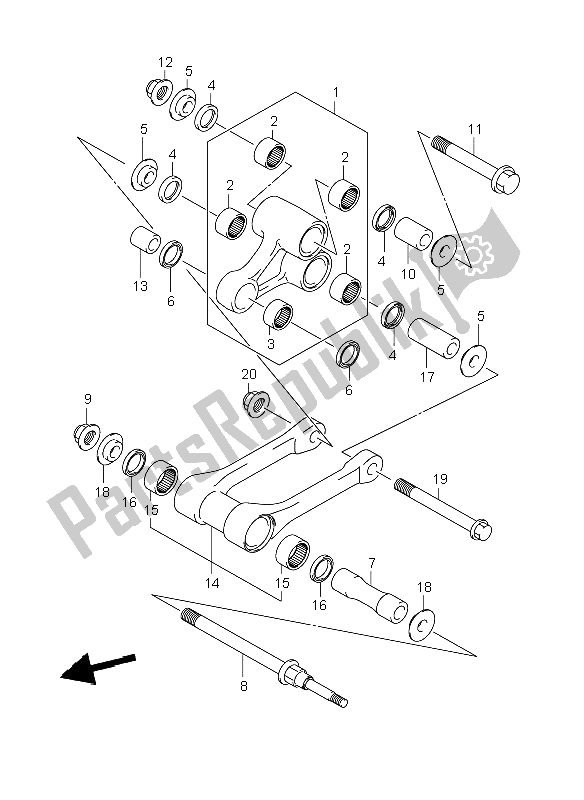 All parts for the Rear Cushion Lever of the Suzuki RM Z 250 2008