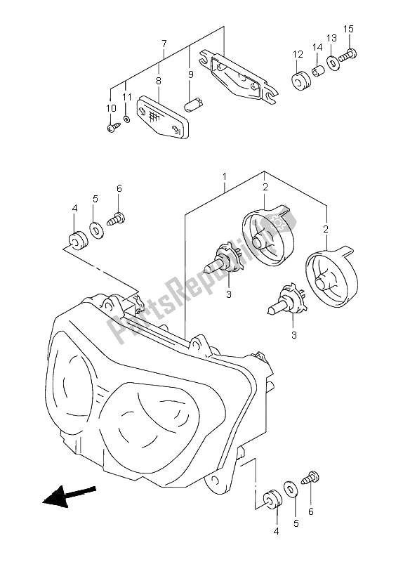 Alle onderdelen voor de Koplamp (e24) van de Suzuki GSX 600F 1998