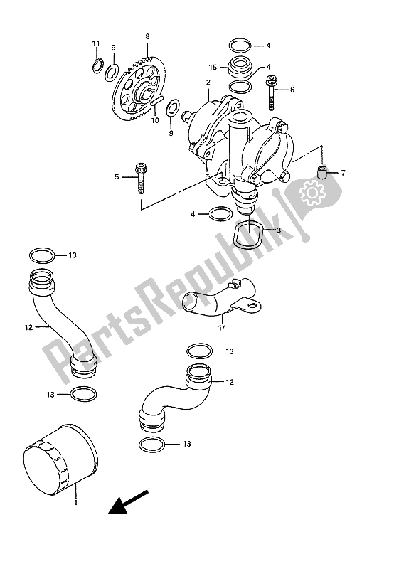 All parts for the Oil Pump of the Suzuki GSX 1100G 1992