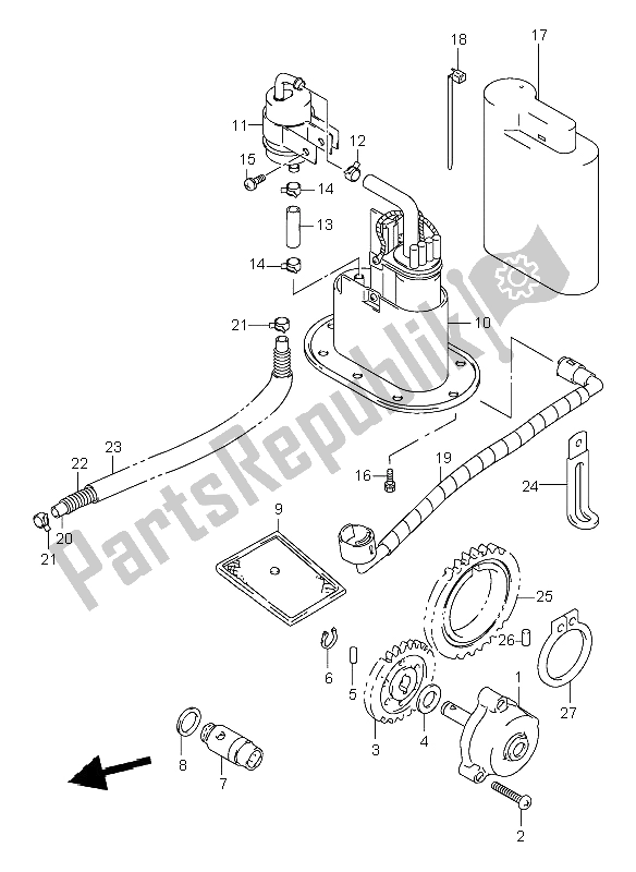 All parts for the Oil Pump & Fuel Pump of the Suzuki TL 1000R 1999