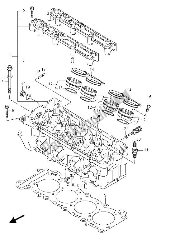 All parts for the Cylinder Head of the Suzuki GSX R 1000 2015