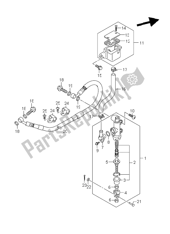 Tutte le parti per il Pompa Freno Posteriore (gsx650fu E21) del Suzuki GSX 650 FA 2011