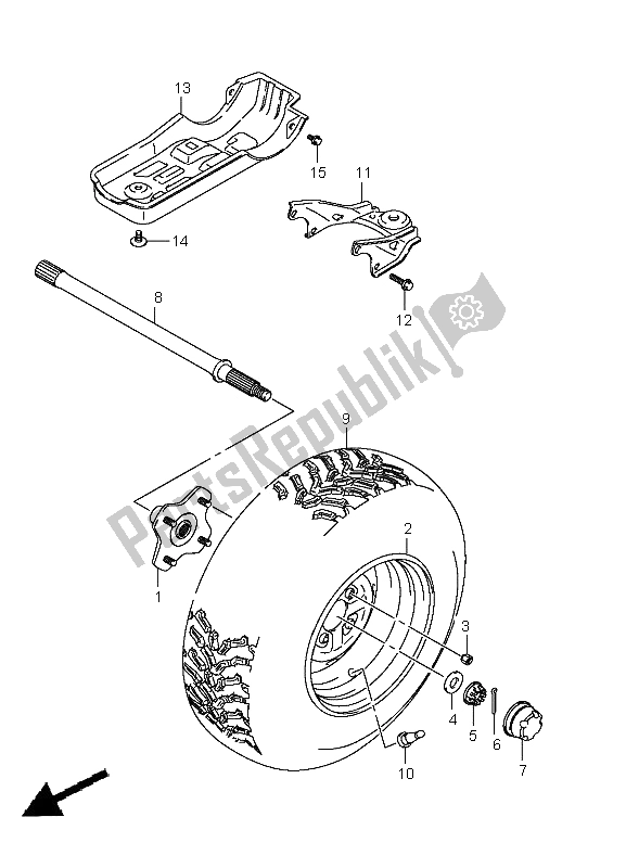 All parts for the Left Rear Wheel of the Suzuki LT A 400 FZ Kingquad ASI 4X4 2011