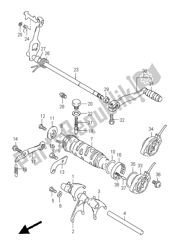 All parts for the Gear Shifting of the Suzuki GS 500H 2001