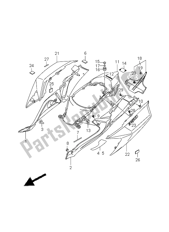 All parts for the Frame Cover of the Suzuki GSX R 750 2009