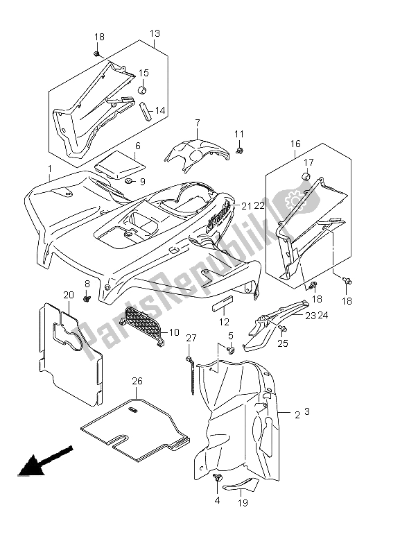 All parts for the Front Fender (lt-a500x P24) of the Suzuki LT A 500 XZ Kingquad AXI 4X4 2012