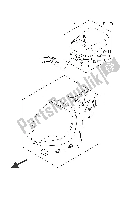 All parts for the Seat (vl800 E2) of the Suzuki C 800 VL Intruder 2011