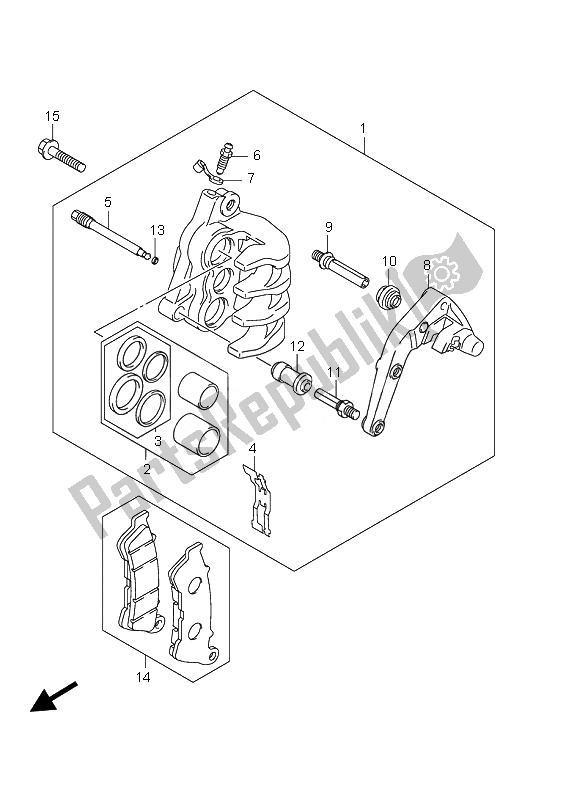 All parts for the Front Caliper of the Suzuki UH 125 Burgman 2007