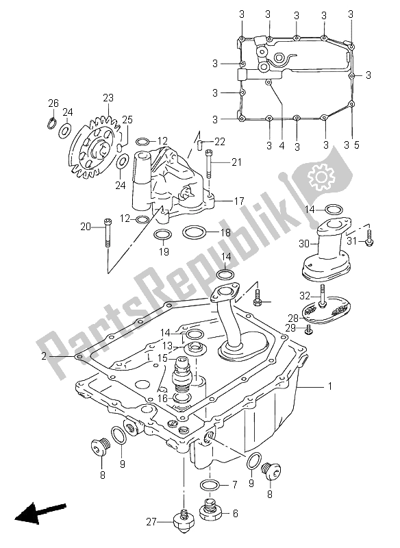 All parts for the Oil Pan & Oil Pump of the Suzuki RF 600R 1997