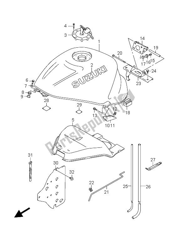 Alle onderdelen voor de Benzinetank van de Suzuki GSX 1300R Hayabusa 2004