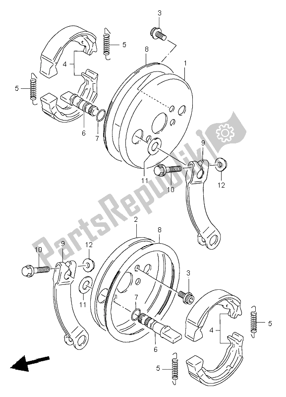 All parts for the Front Brake of the Suzuki LT 80 Quadsport 2004