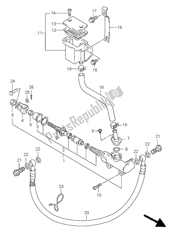 Todas as partes de Cilindro Mestre Traseiro do Suzuki GSX 600F 1997