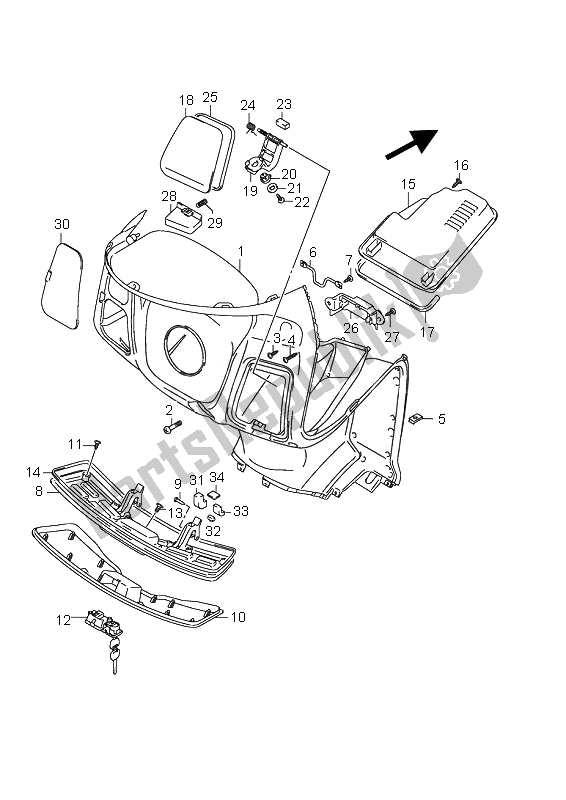 Toutes les pièces pour le Boîte Avant du Suzuki UH 125 Burgman 2010