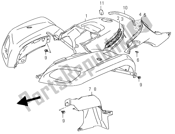 All parts for the Front Fender of the Suzuki LT F 250 Ozark 2005