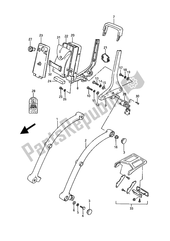 All parts for the Pillion Rider Handle of the Suzuki VS 1400 Glpf Intruder 1988