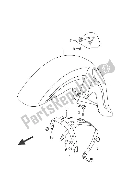 Tutte le parti per il Parafango Anteriore (vl800 E2) del Suzuki C 800 VL Intruder 2011