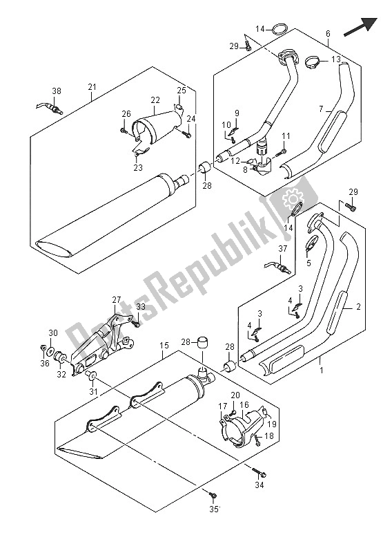 All parts for the Muffler of the Suzuki VZ 800 Intruder 2016