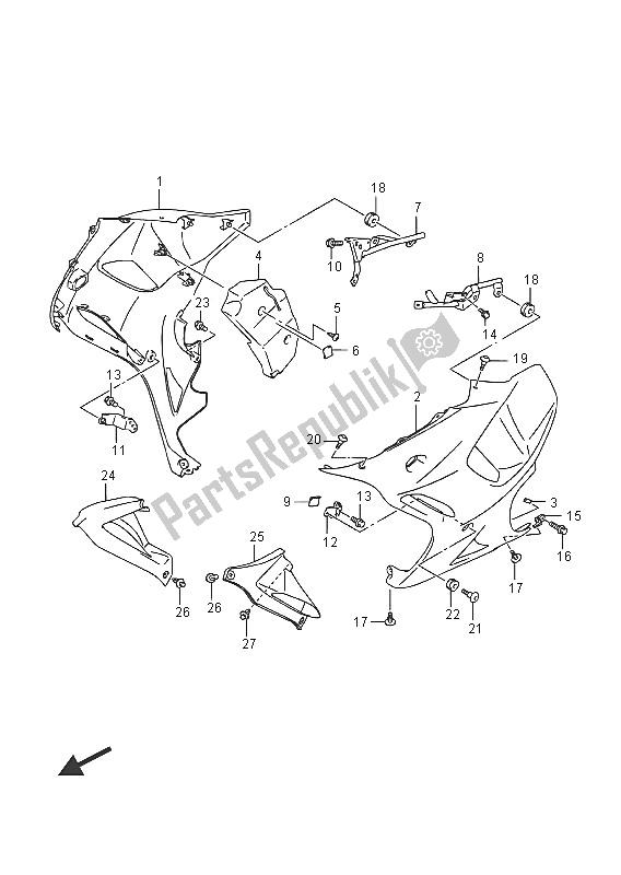 Alle onderdelen voor de Onder Motorkap van de Suzuki GSX 1250 FA 2016