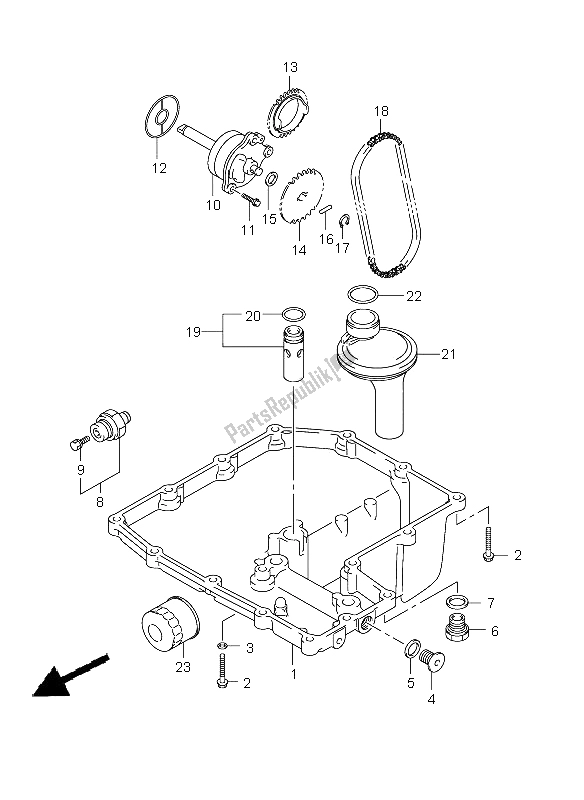 All parts for the Oil Pan & Oil Pump of the Suzuki GSX 650 FA 2009