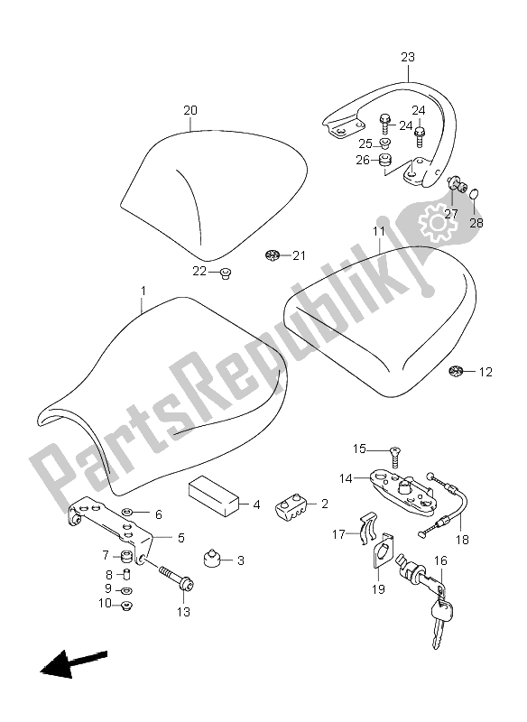 Toutes les pièces pour le Siège du Suzuki GSX 1300 RZ Hayabusa 2003