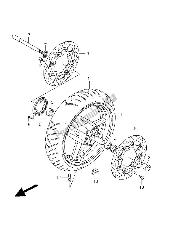 All parts for the Front Wheel (gsx650fa-fua) of the Suzuki GSX 650 FA 2010