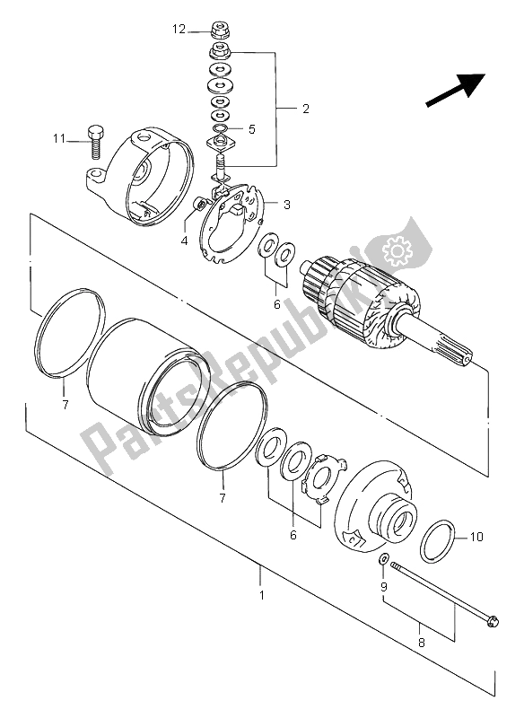 All parts for the Starting Motor of the Suzuki GSX R 750 1996