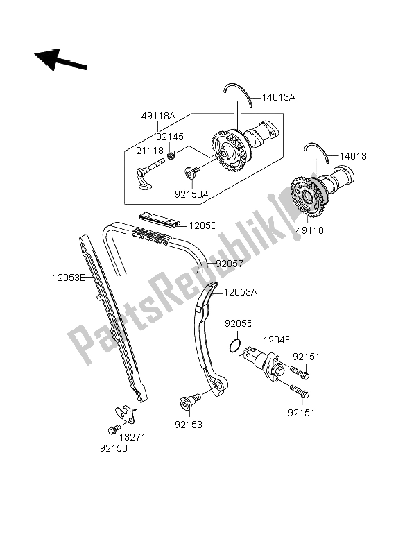 Todas as partes de árvore De Cames E Tensor do Suzuki RM Z 250 2006