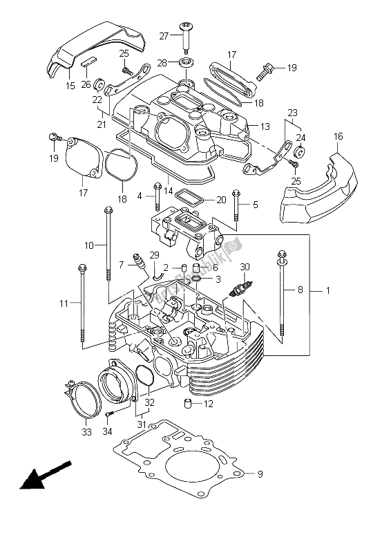 All parts for the Cylinder Head (rear) of the Suzuki VZ 1500 Intruder 2009