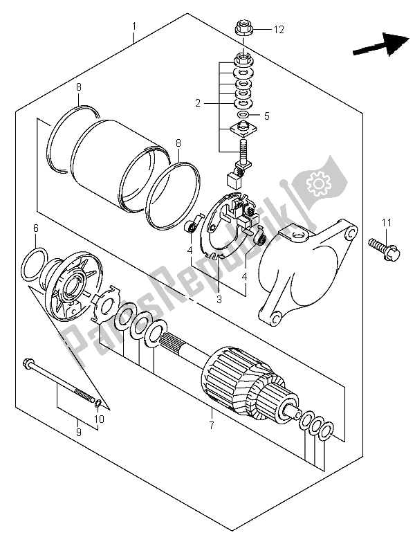 All parts for the Starting Motor of the Suzuki LT A 400 Eiger 4X2 2004