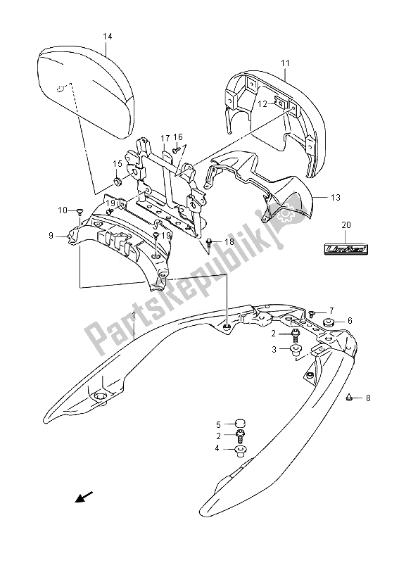 All parts for the Pillion Rider Handle (an400za E19) of the Suzuki Burgman AN 400 AZA 2014