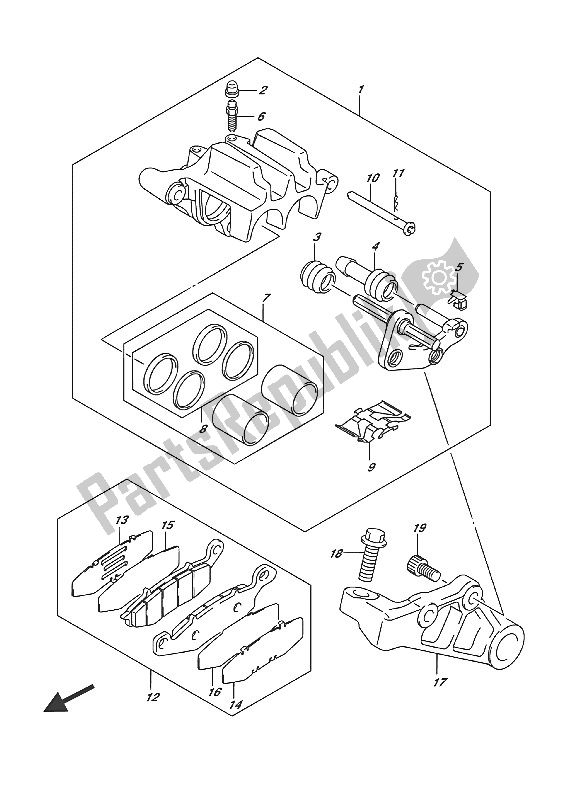 All parts for the Rear Caliper of the Suzuki VL 1500 BT Intruder 2016