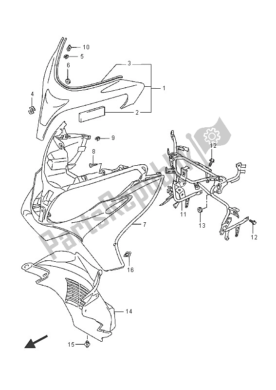 All parts for the Front Leg Shield (an400) of the Suzuki Burgman AN 400 ZZA 2016