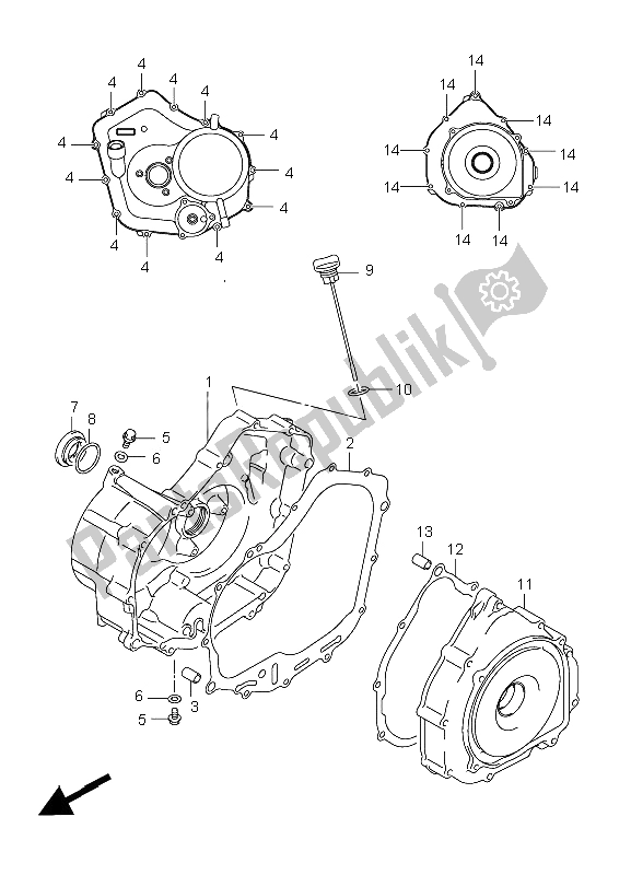 All parts for the Crankcase Cover of the Suzuki LT F 250 Ozark 2008