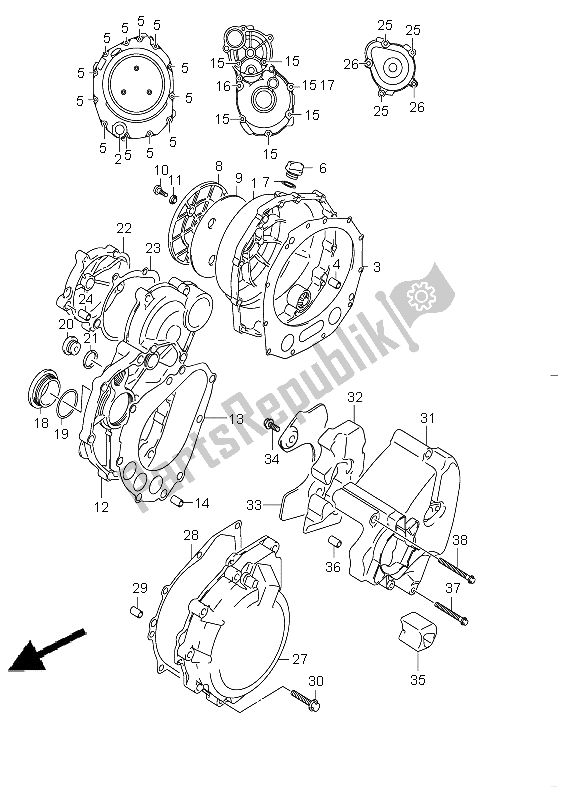 All parts for the Crankcase Cover of the Suzuki GSX 1300R Hayabusa 2008