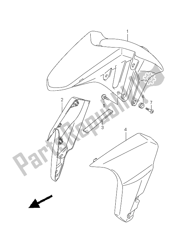 All parts for the Front Fender (without Abs) of the Suzuki GSX 1300 BKA B King 2009