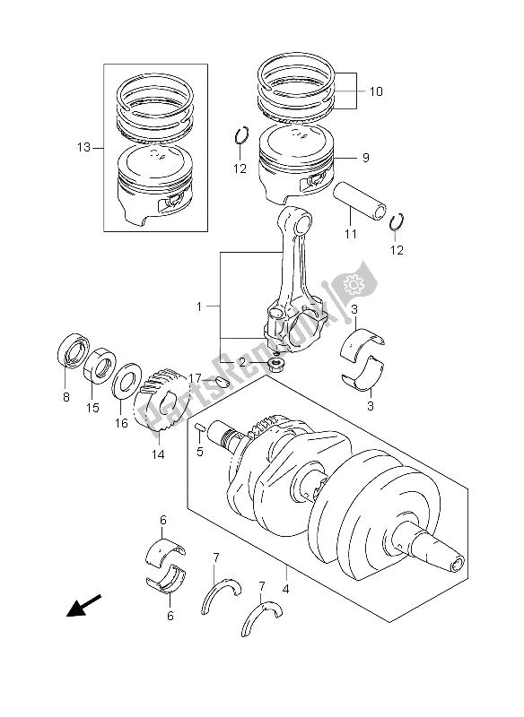 All parts for the Crankshaft of the Suzuki GS 500 EF 2004