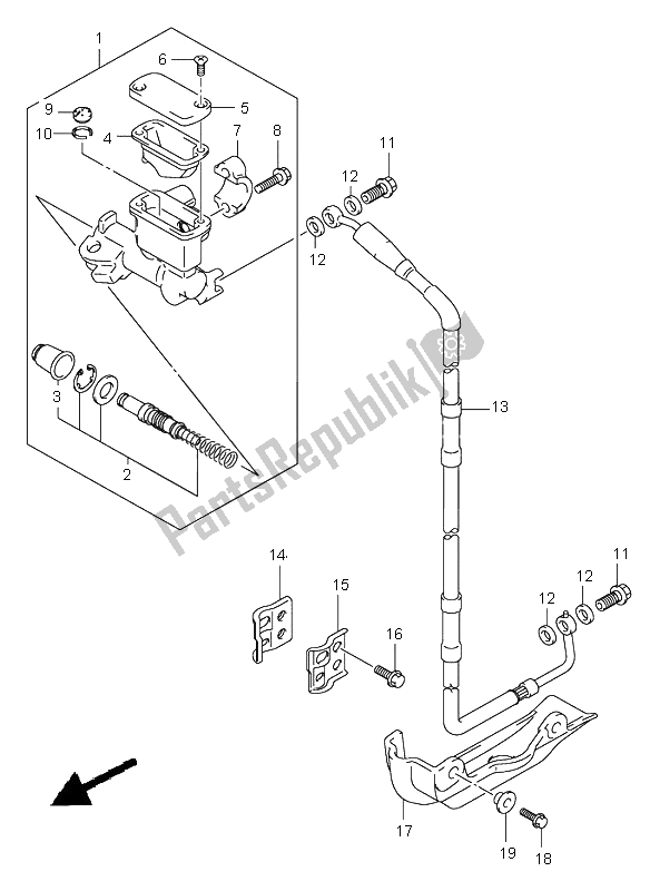 All parts for the Front Master Cylinder of the Suzuki RM 250 2002