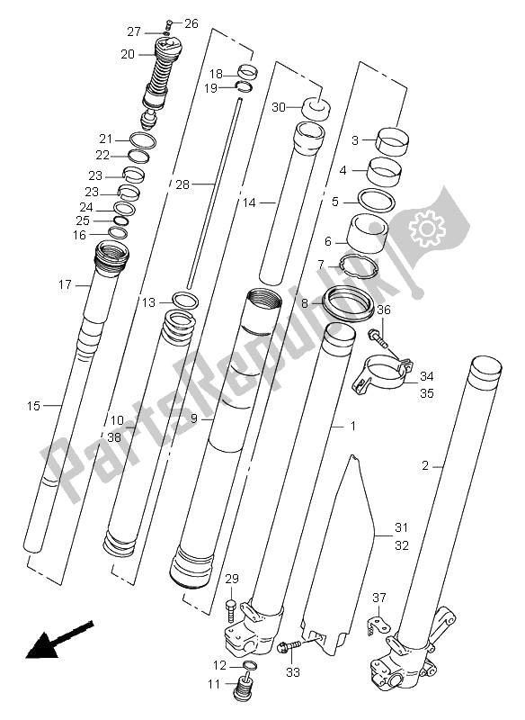 All parts for the Front Damper of the Suzuki RM 125 2000