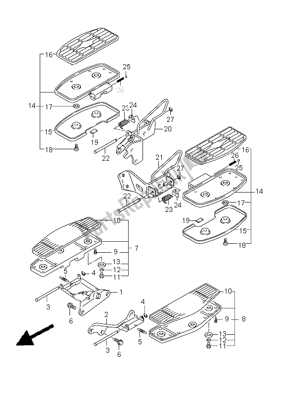 All parts for the Footrest (vlr1800t) of the Suzuki C 1800R VLR 1800 2009