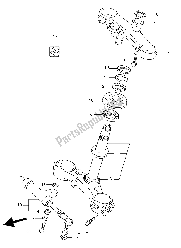 All parts for the Steering Stem of the Suzuki GSX R 600Z 2003