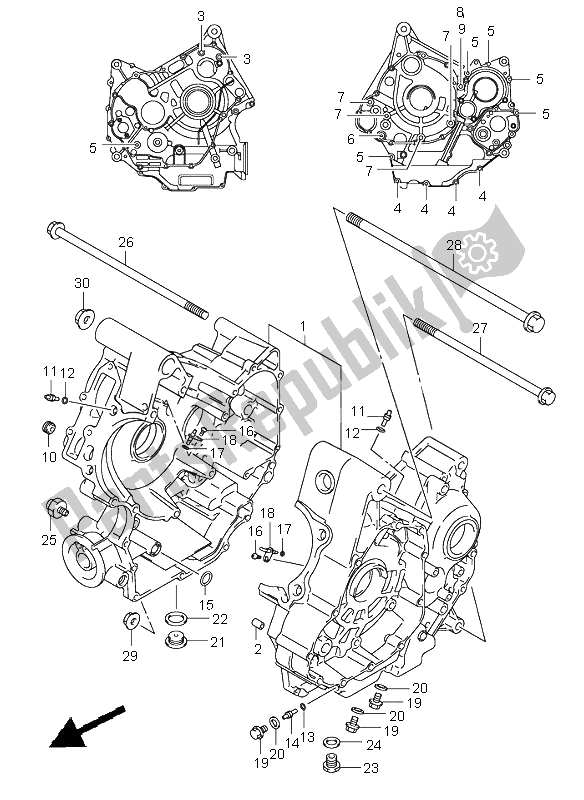 All parts for the Crankcase of the Suzuki SV 1000 NS 2004