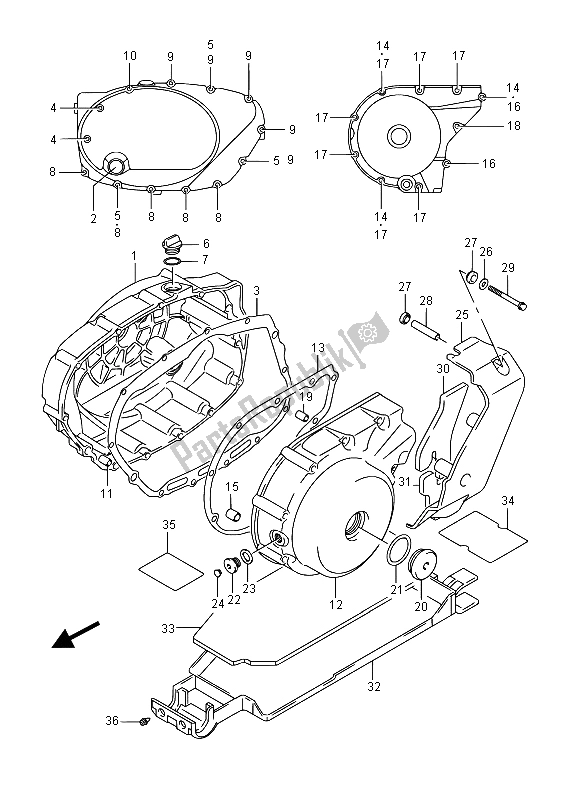 Tutte le parti per il Coperchio Carter (e19) del Suzuki VL 800 Intruder 2015