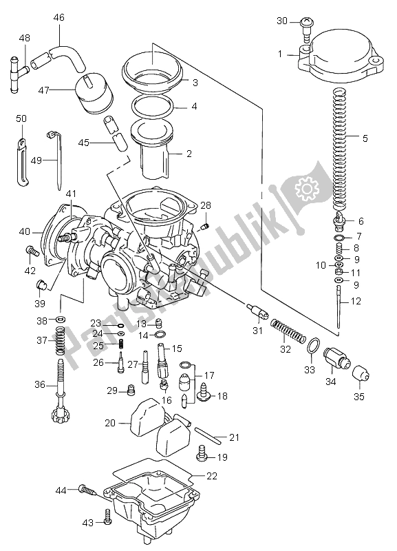 Alle onderdelen voor de Carburator van de Suzuki LT F 300F Kingquad 4X4 2000