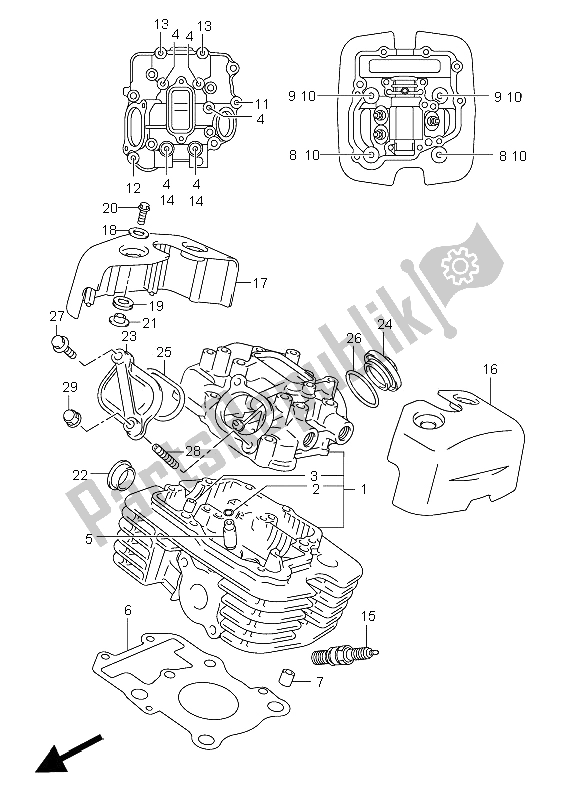 All parts for the Cylinder Head (rear) of the Suzuki VL 250 Intruder 2006