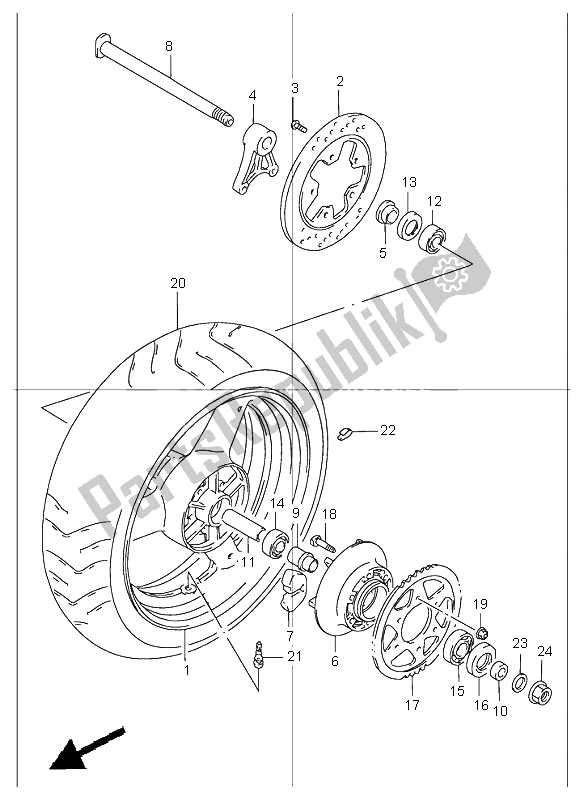 All parts for the Rear Wheel of the Suzuki GSF 1200 NSZ Bandit 2004