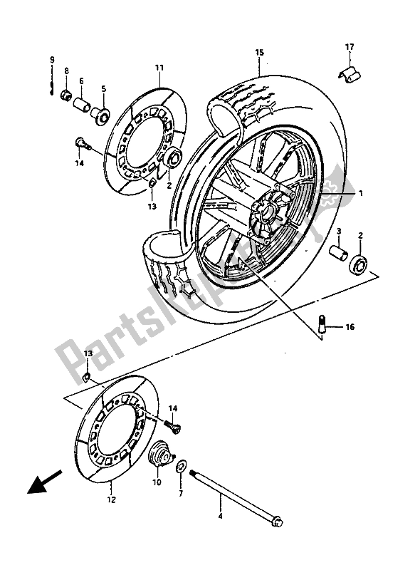 Alle onderdelen voor de Voorwiel van de Suzuki GV 1400 GD 1988