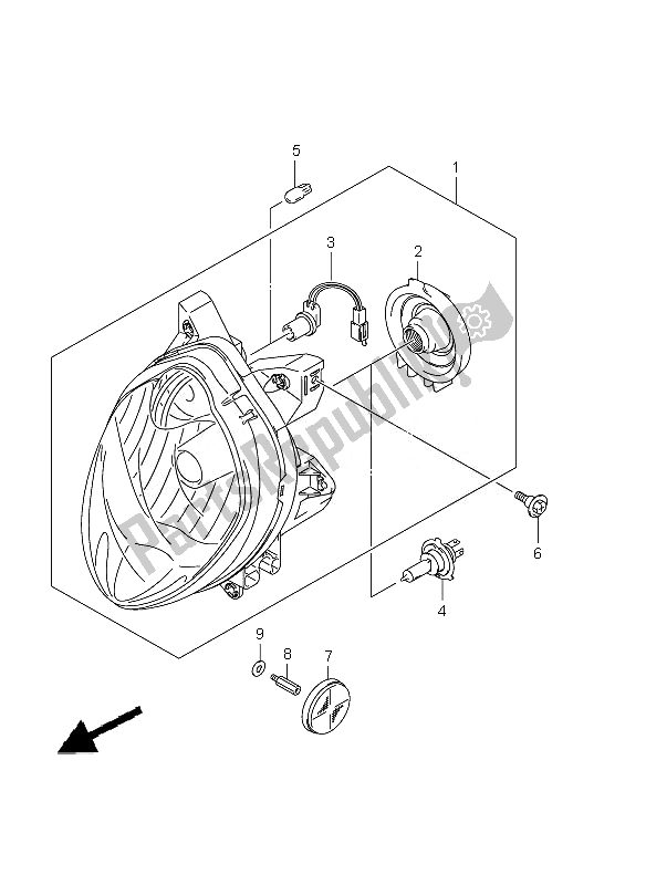 All parts for the Headlamp of the Suzuki SFV 650A Gladius 2010